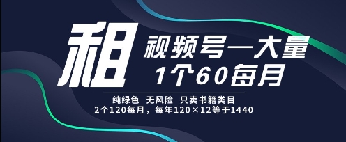 租视频号，一个60每月，2个120.纯绿色、无风险，常年租【揭秘】-网创资源库