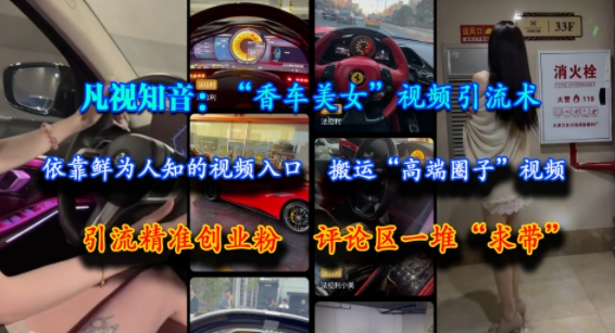 凡视知音：“香车美女”视频引流术，依靠鲜为人知的视频入口，搬运“高端圈子”视频，引流精准创业粉，评论区一堆“求带”-网创资源库