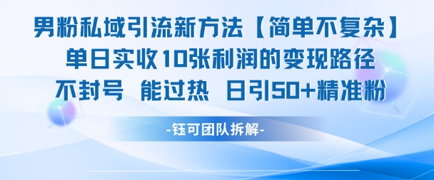 男粉私域引流新方法，单日收10张利润，日引流50+精准粉-网创资源库
