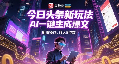 今日头条新玩法，AI一键生成爆文，矩阵操作，月入5位数-网创资源库