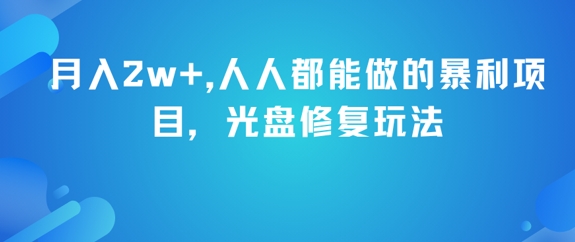 月入2w+，人人都能做的暴利项目，光盘修复玩法-网创资源库