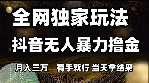 全网独家玩法抖音无人暴力撸金，月入3W，有手就行，当天拿结果【揭秘】-网创资源库