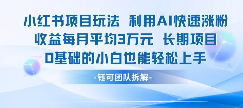 适合小白操作的小红书新项目，利用AI快速涨粉，收益每月平均1W+-网创资源库