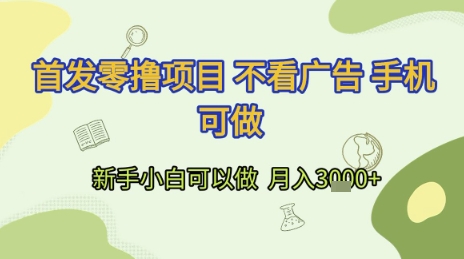 首发零撸项目 不看广告 手机可做 新手小白可以做  月入3k+【揭秘】-网创资源库