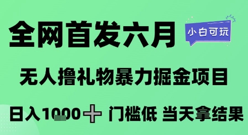 全网首发六月，无人撸礼物暴力掘金项目，日入1K+门槛低，当天拿结果，小白可玩【揭秘】-网创资源库