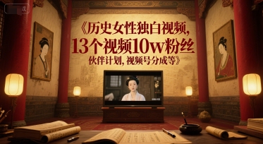 历史女性独白视频，13个视频10w粉丝，伙伴计划，视频号分成等-网创资源库