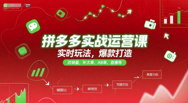 拼多多实战运营课，实时玩法，爆款打造，改销量，补大单，AB单，直播等（更新2025月）-网创资源库
