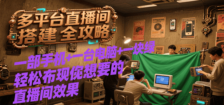 多平台直播间搭建全攻略，一部手机+一台电脑+一块绿布轻松实现你想要的直播间效果-网创资源库