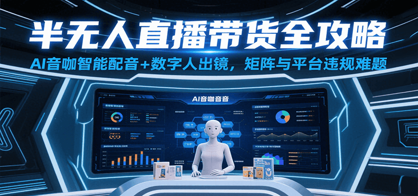 半无人直播带货全攻略：AI音咖智能配音+数字人出镜，解决账号矩阵与平台违规难题-网创资源库