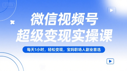 微信视频号超级变现实操课，每天1小时，轻松变现，宝妈职场人副业首选-网创资源库