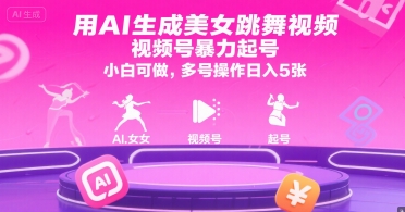 用AI生成美女跳舞视频，视频号暴力起号，小白可做，多号操作日入5张-网创资源库
