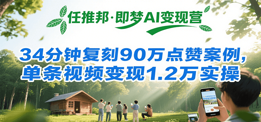 任推邦·即梦AI变现营，34分钟复刻90万点赞案例，单条视频变现1.2万实操-网创资源库