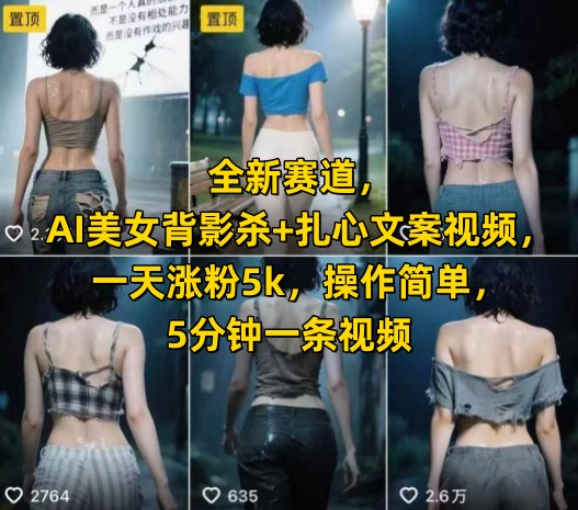 全新赛道，AI美女背影杀+扎心文案视频，一天涨粉5k，操作简单，5分钟一条视频-网创资源库