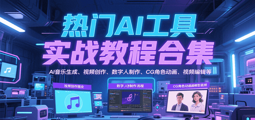 热门AI工具实战教程合集，AI音乐生成、视频创作、数字人制作、CG角色动画、视频编辑等-网创资源库
