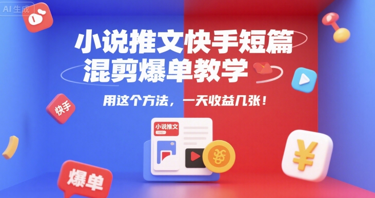 小说推文快手短篇混剪爆单教学，用这个方法，一天收益几张-网创资源库
