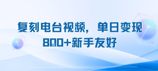 复刻电台视频，单日变现8张+新手友好，长期可做-网创资源库
