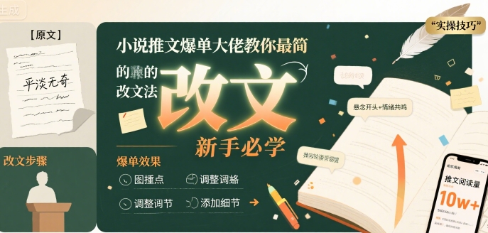 小说推文爆单大佬教你最简单的改文方法实操课，新手必学-网创资源库