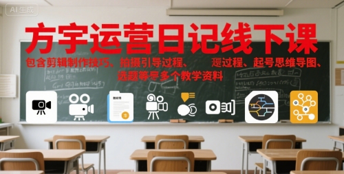 方宇运营日记线下课，包含剪辑制作技巧、拍摄引导过程、起号思维导图、选题等多个教学资料-网创资源库