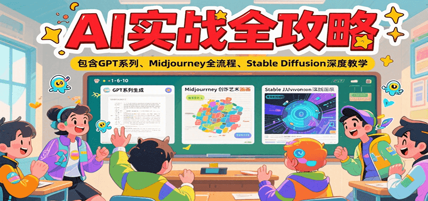 AI实战全攻略，包含GPT系列、Midjourney全流程、Stable Diffusion深度教学-网创资源库