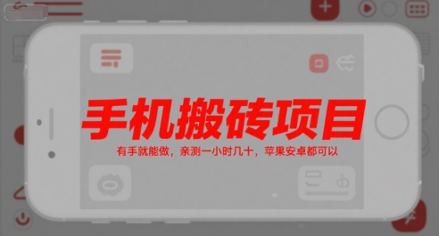 手机搬砖项目，有手就能做，亲测一小时几十，苹果安卓都可以-网创资源库