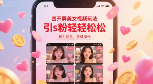 四开屏美女视频玩法，引s粉轻轻松松，暴力掘金，手机操作【揭秘】-网创资源库