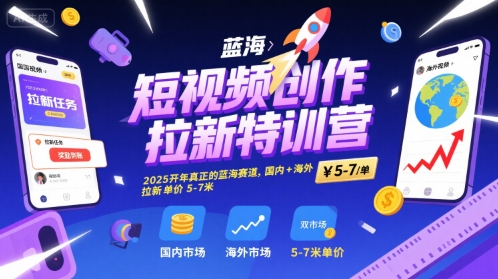 短视频创作拉新特训营，2025开年真正的蓝海赛道，国内+海外，拉新单价5-7米-网创资源库