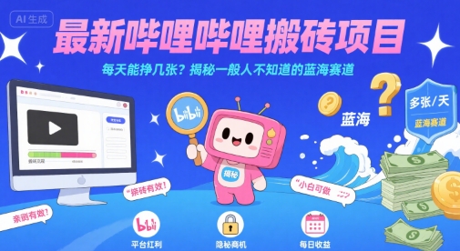 最新哔哩哔哩上B站搬砖项目，每天能挣几张？揭秘一般人不知道的蓝海赛道-网创资源库