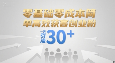 零基础零成本简单高效获客创业粉，一天引流30+-网创资源库
