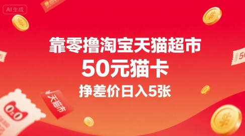 靠零撸淘宝天猫超市50元猫卡，挣差价日入5张-网创资源库