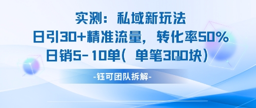 实测私域新玩法日引30加精准流量转化率50%日销5-10单每笔3张-网创资源库