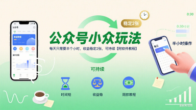公众号小众玩法，每天只需要半个小时，收益稳定2张，可持续【附软件教程】-网创资源库