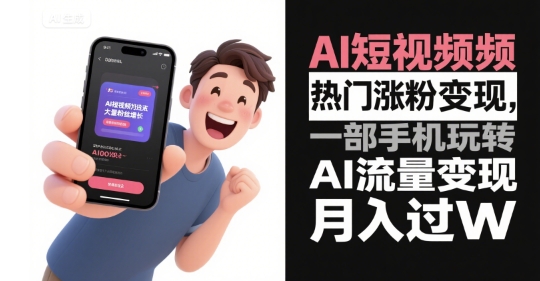 AI短视频热门涨粉变现，一部手机玩转AI流量变现，月入过W-网创资源库