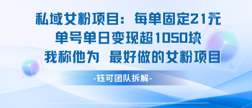 私域女粉项目：每单固定21块，单日变现超1k+，最好做的女粉项目-网创资源库