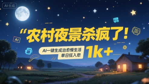 农村夜景杀疯了！AI一键生成治愈系慢生活，单日狂入1k+-网创资源库
