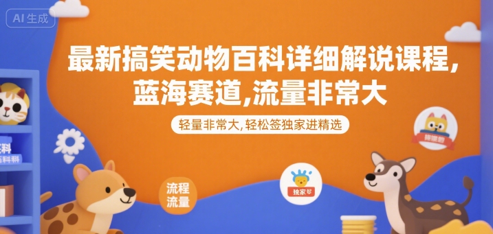 最新搞笑动物百科详细解说课程，蓝海赛道，流量非常大，轻松签独家进精选-网创资源库