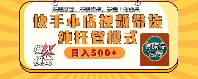 快手小店托管代运营，无需剪辑，无需选品，无需上传作品，全程无需操作，轻松月入5k+【揭秘】-网创资源库