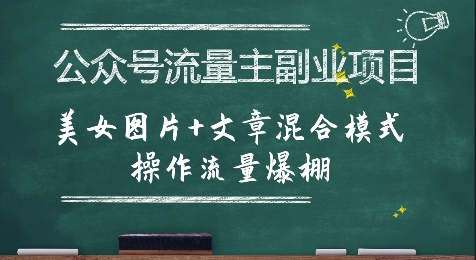 公众号流量主副业项目，美女图片+文章混合模式操作流量爆棚-网创资源库