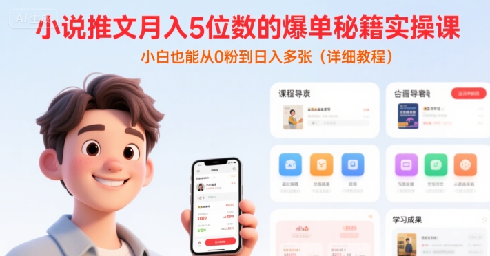 小说推文月入5位数的爆单秘籍实操课，，小白也能从0粉到日入多张(详细教程)-网创资源库