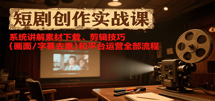 短剧创作实战课，系统讲解素材下载、剪辑技巧（画面/字幕去重）和平台运营全部流程-网创资源库