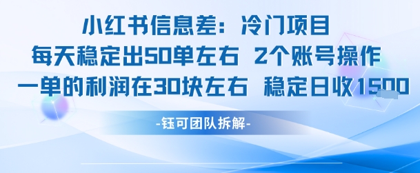 小红书信息差冷门项目一单利润30块每天稳定1.5k左右2个账号操作-网创资源库