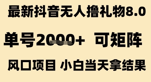 最新抖音无人撸礼物8.0，单号2k+，可矩阵风口项目，小白当天拿结果【揭秘】-网创资源库
