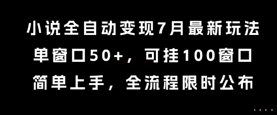 小说全自动变现7月玩法，单窗口50+，可挂100窗口，简单上手，全流程限时公布【揭秘】-网创资源库