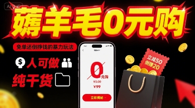 薅羊毛0元购，免单还倒挣钱的暴力玩法，人人可做，纯干货-网创资源库