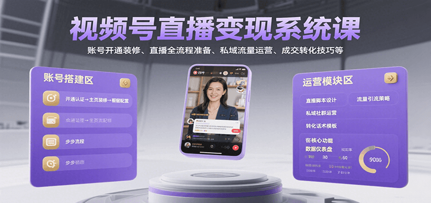 视频号直播变现系统课，账号开通装修、直播全流程准备、私域流量运营、成交转化技巧等-网创资源库