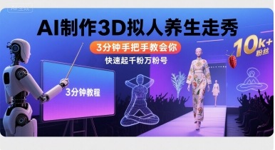 Ai制作3D拟人养生走秀，3分钟手把手教会你，快速起千粉万粉号-网创资源库