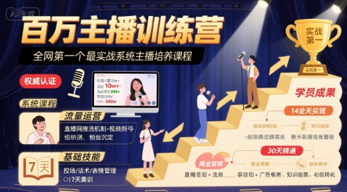 百万主播训练营，全网第一个最实战系统主播培养课程-网创资源库
