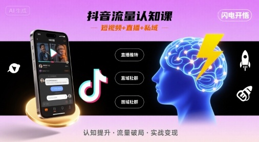 抖音流量认知课，短视频+直播+私域，认知提升，闪电开悟-网创资源库