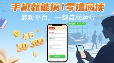 手机就能搞！零撸阅读挂G，最新平台，一键自动运行，随时随地挣，单日50-3张+【揭秘】-网创资源库