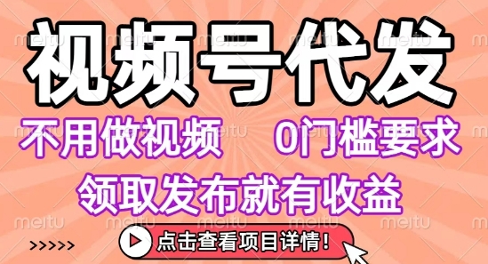 视频号代发，不用剪辑不用做视频，0门槛要求，领取发布就有收益，任务没有无上限，小白轻松上手【揭秘】-网创资源库