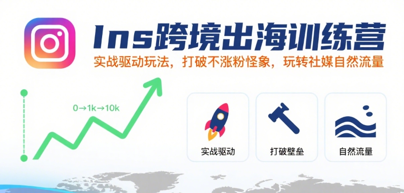Ins跨境出海训练营，实战驱动玩法，打破不涨粉怪象，玩转社媒自然流量-网创资源库